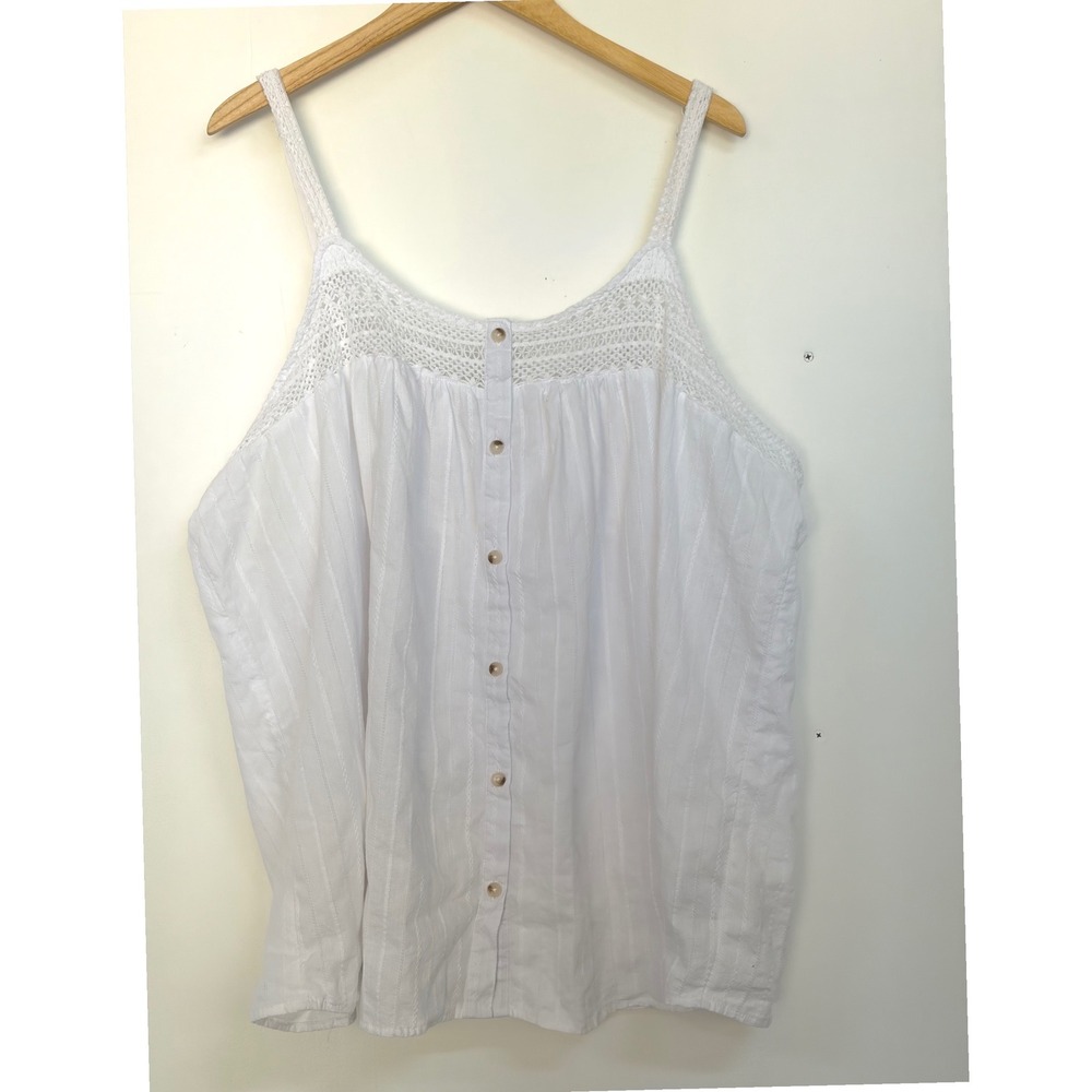 Torrid Size 4 4X White Cotton Crochet Babydoll Button Front Boho Tank Top